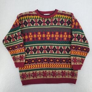 Vintage Knit Sweater Margules Colorful Size Small Geometric 90s